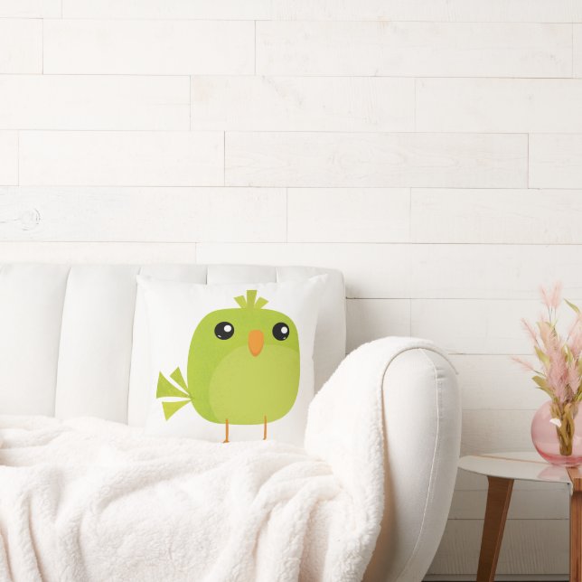 Green Bird Cartoon  Throw Pillow (Couch)