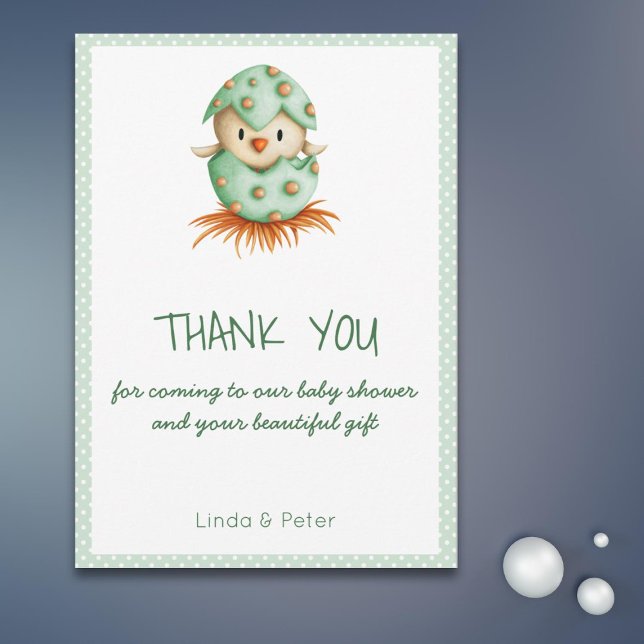 Green Bird Hatching Baby Shower Thank you Card (Creator Uploaded)