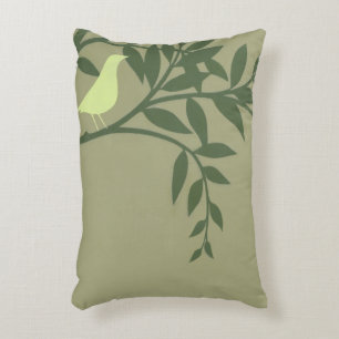 Green Bird Perched on Green Branch Accent Pillow
