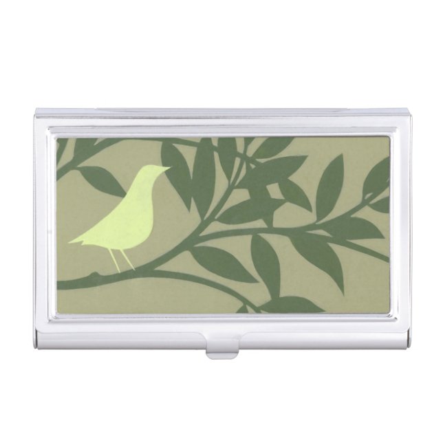 Green Bird Perched on Green Branch Case For Business Cards (Front)