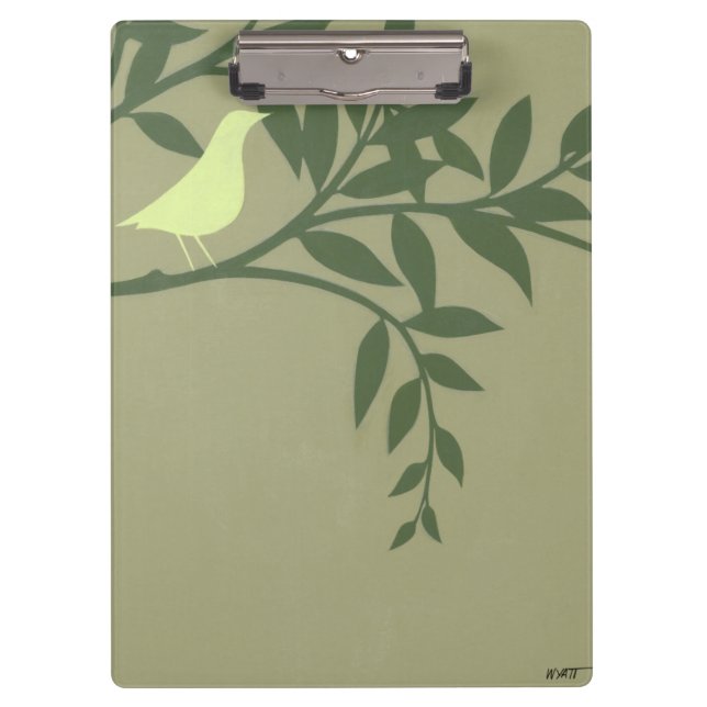 Green Bird Perched on Green Branch Clipboard (Front)