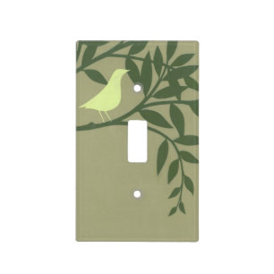 Green Bird Perched on Green Branch Light Switch Cover