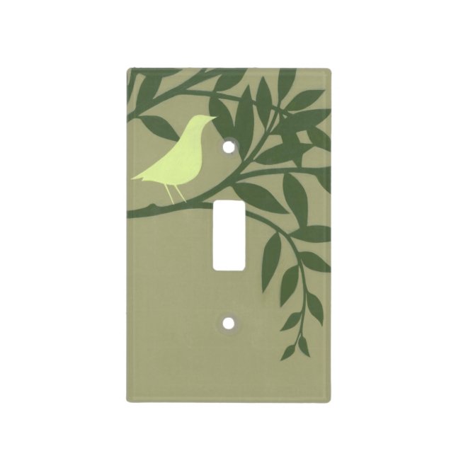 Green Bird Perched on Green Branch Light Switch Cover (Front)