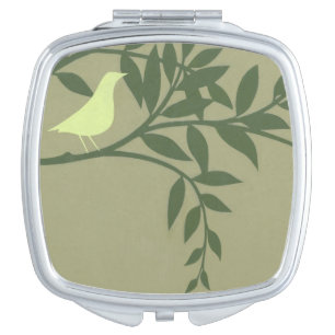 Green Bird Perched on Green Branch Makeup Mirror