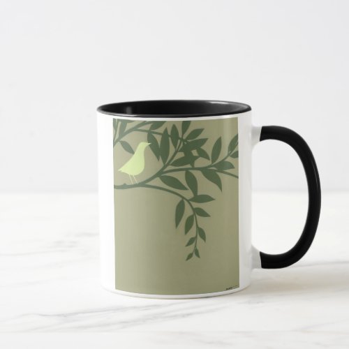 Green Bird Perched on Green Branch Mug