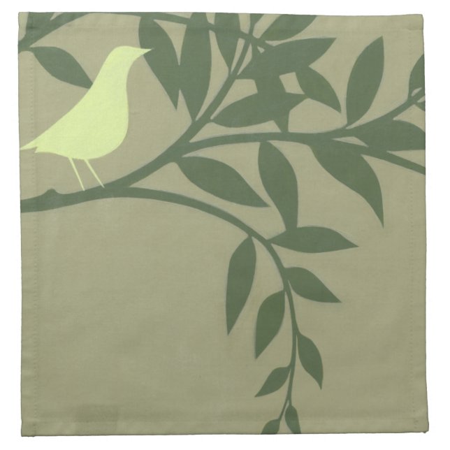 Green Bird Perched on Green Branch Napkin (Front)