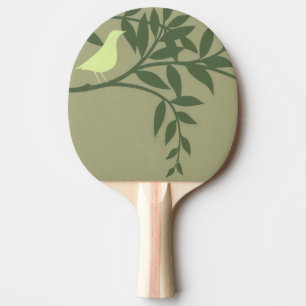 Green Bird Perched on Green Branch Ping Pong Paddle
