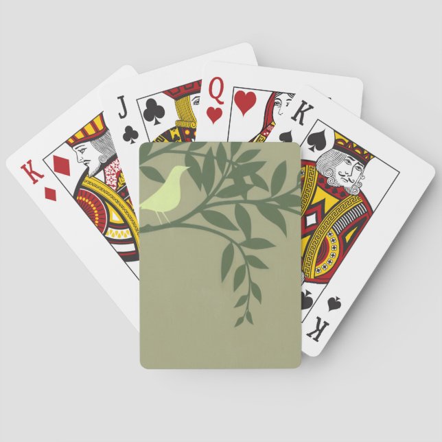 Green Bird Perched on Green Branch Poker Cards (Back)