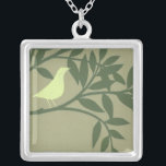 Green Bird Perched on Green Branch Silver Plated Necklace<br><div class="desc">Like the color green? Then this is the perfect art print for you! This beautiful painting of a yellow-green bird on a dark green branch would fit perfectly to any Zazzle product. The image by Norman Wyatt is composed of three shades of green. Get yours today!</div>
