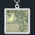 Green Bird Perched on Green Branch Silver Plated Necklace<br><div class="desc">Like the color green? Then this is the perfect art print for you! This beautiful painting of a yellow-green bird on a dark green branch would fit perfectly to any Zazzle product. The image by Norman Wyatt is composed of three shades of green. Get yours today!</div>