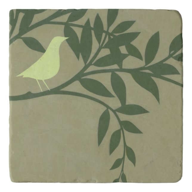 Green Bird Perched on Green Branch Trivet (Front)