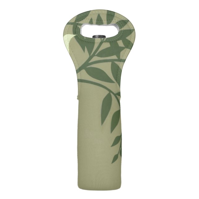 Green Bird Perched on Green Branch Wine Bag (Back)