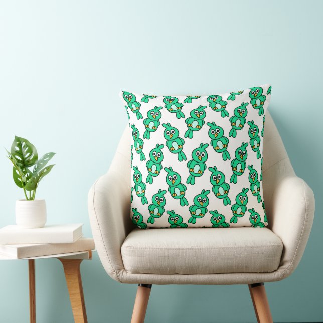 Green Bird Repeat Cute Quirky Pattern Art Throw Pillow (Chair)