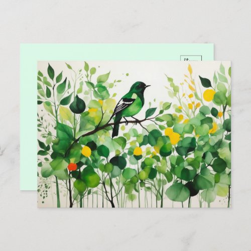 Green Bird Standing On A Branch Postcard