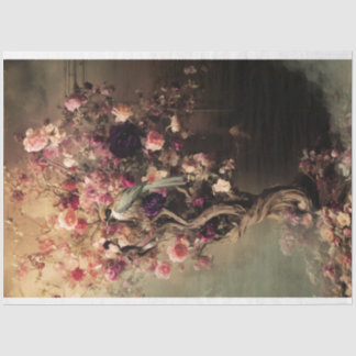 Green Bird & Vibrant Floral, Ethereal Tree Tissue Paper