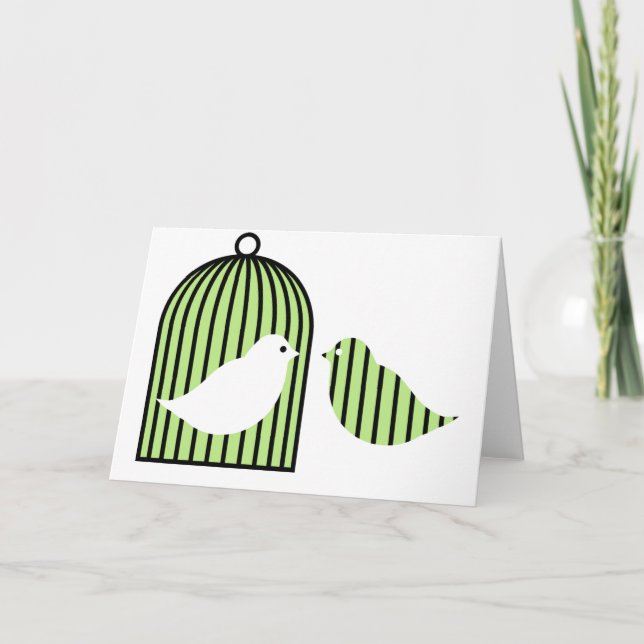 Green birdcage holiday card (Front)