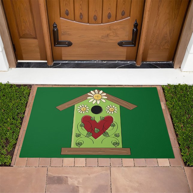 Green Birdhouse with Heart and Daisies  Doormat (Creator Uploaded)