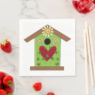 Green Birdhouse with Heart and Daisies Napkins