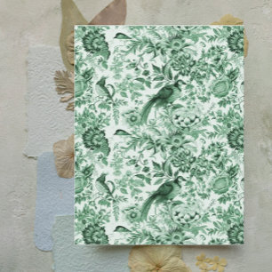 Green Birds and Flowers French Scrapbook Paper
