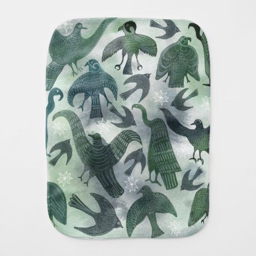 Green birds baby burp cloth