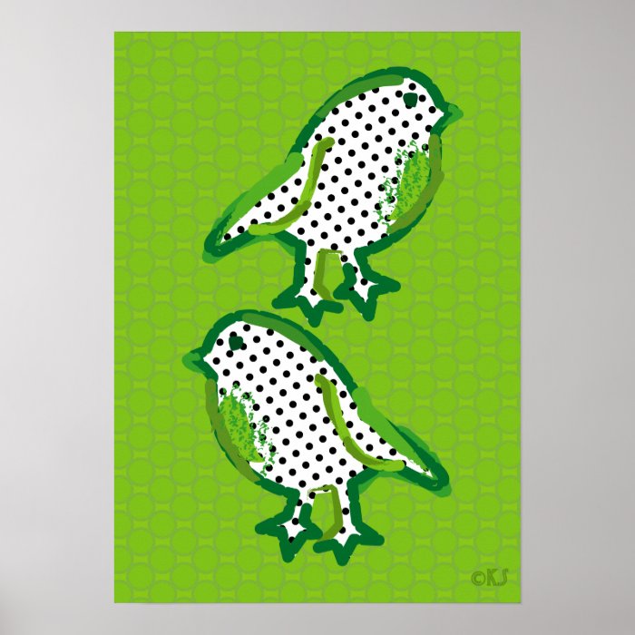 'green birds' digital painting poster