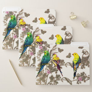 Green Birds Floral Watercolor Silver Glitter File Folder