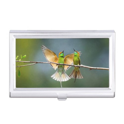 Green Birds Frolic in the Trees Photograph Business Card Case