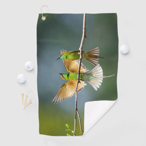 Green Birds Frolic in the Trees Photograph Golf Towel