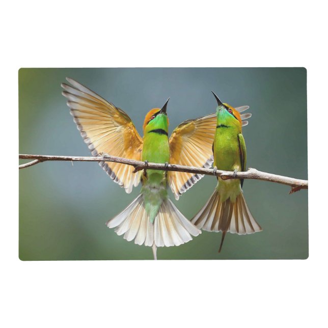 Green Birds Frolic in the Trees Photograph Placemat (Front)