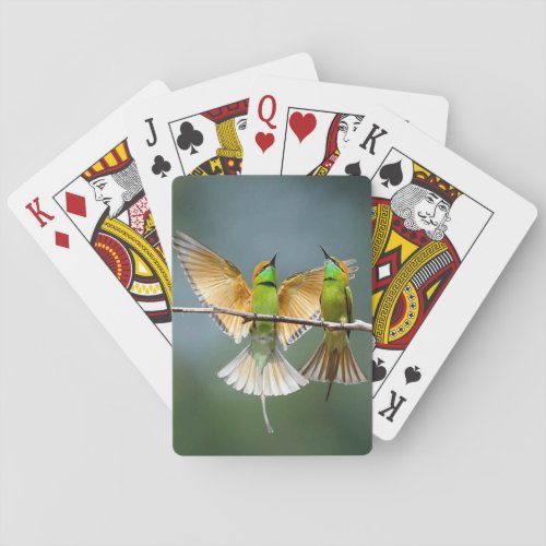 Green Birds Frolic in the Trees Photograph Playing Cards