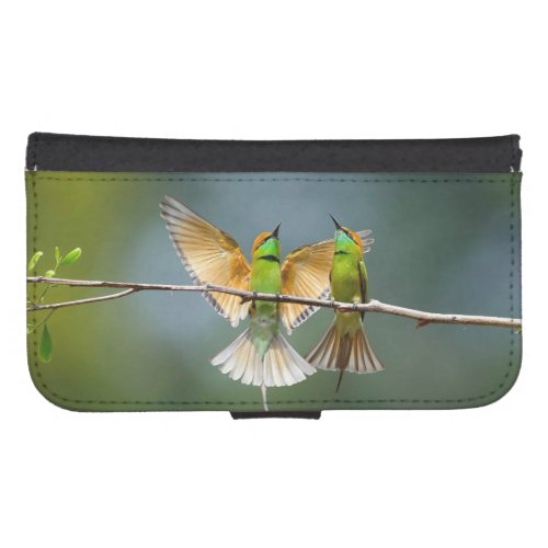 Green Birds Frolic in the Trees Photograph Galaxy S4 Wallet Case