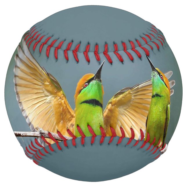 Green Birds Frolic in the Trees Photograph Softball (Front)