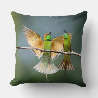Green Birds Frolic in the Trees Photograph Throw Pillow