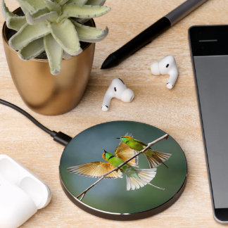 Green Birds Frolic in the Trees Photograph Wireless Charger