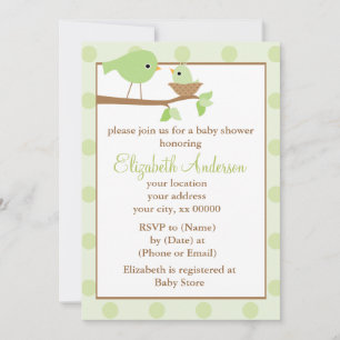 Green Birds in a Nest Baby Shower Invitation