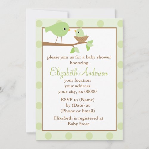Green Birds in a Nest Baby Shower Custom Announcement