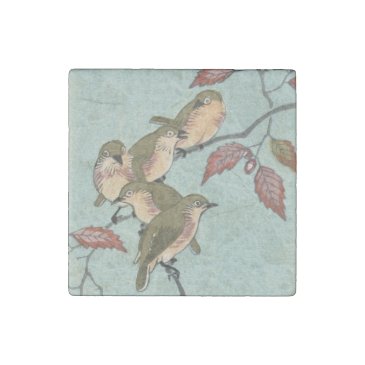 Green Birds  Japanese Fine Art Marble Stone Magnet