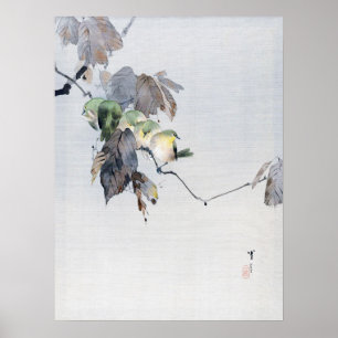 Green Birds on a Branch, Watanabe Seitei Poster