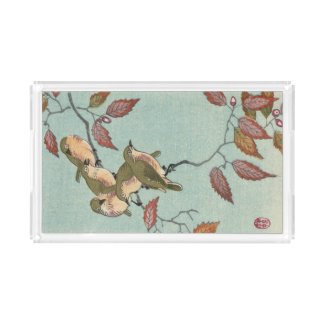 Green Birds  Vintage Japanese Fine Art Vanity Tray