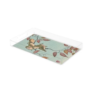 Green Birds  Vintage Japanese Fine Art Vanity Tray
