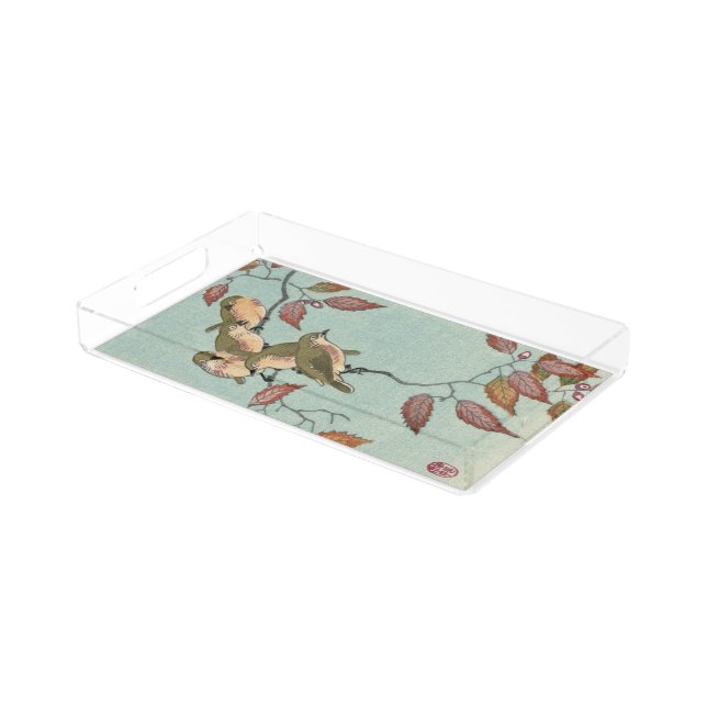 Green Birds  Vintage Japanese Fine Art Vanity Tray (Angled)