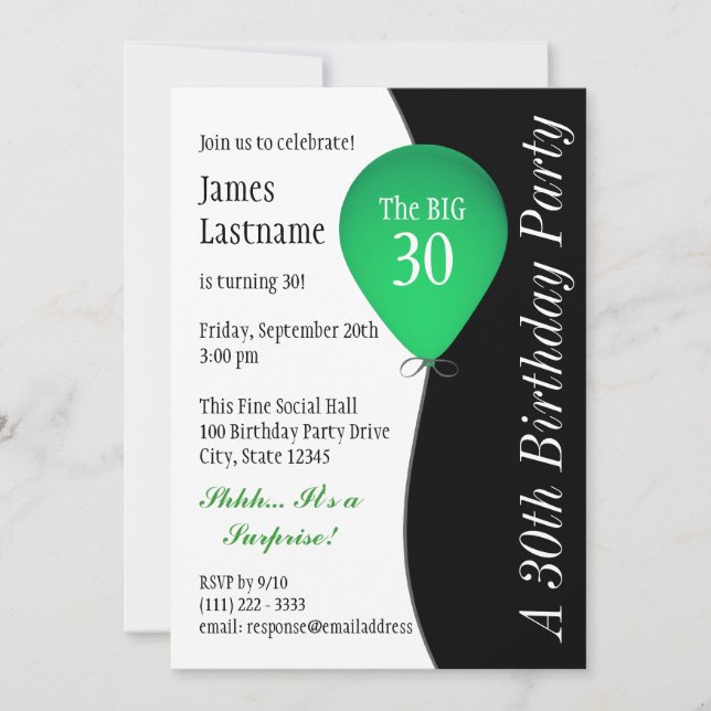 Green Birthday Balloon Invitation (Front)