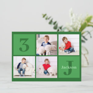 Green Birthday Boy Photo Collage Custom Party Invitation