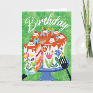 Green Birthday Cake Birthday Greeting Card