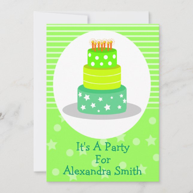Green Birthday Cake Birthday Party Invitations (Front)