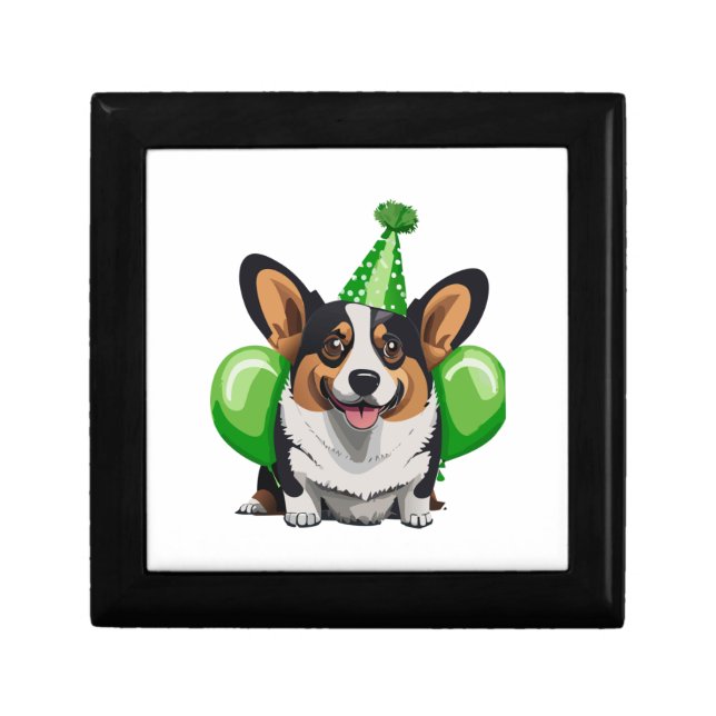 Green Birthday Corgi Classic T-Shirt Gift Box (Front)