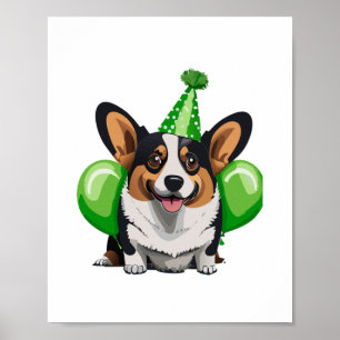 Green Birthday Corgi Classic T-Shirt Poster