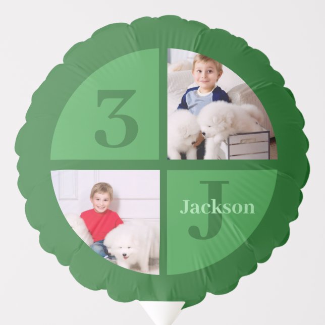 Green Birthday Photo Collage Personalized Party Balloon (Front)