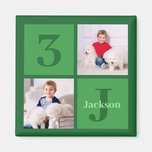 Green Birthday Photo Collage Personalized Party Magnet (Front)