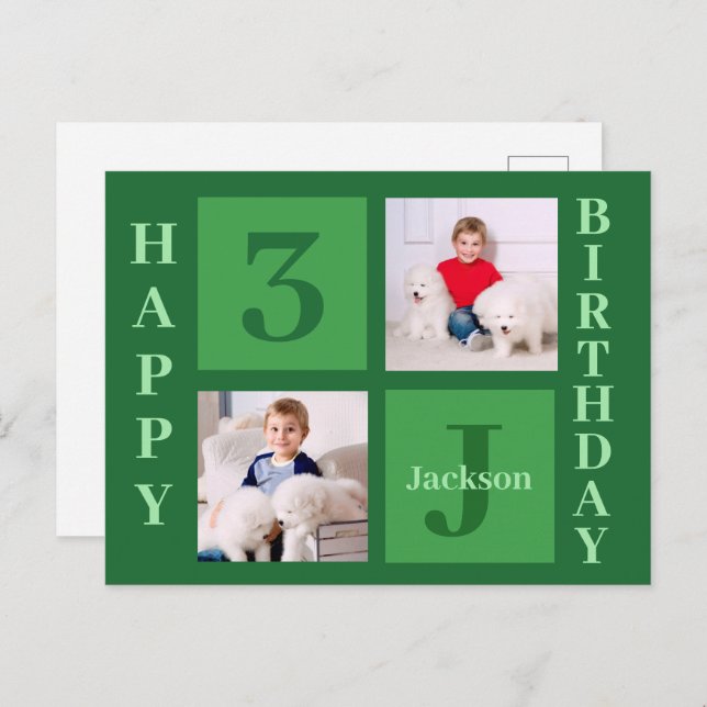Green Birthday Photo Collage Personalized Party Postcard (Front/Back)